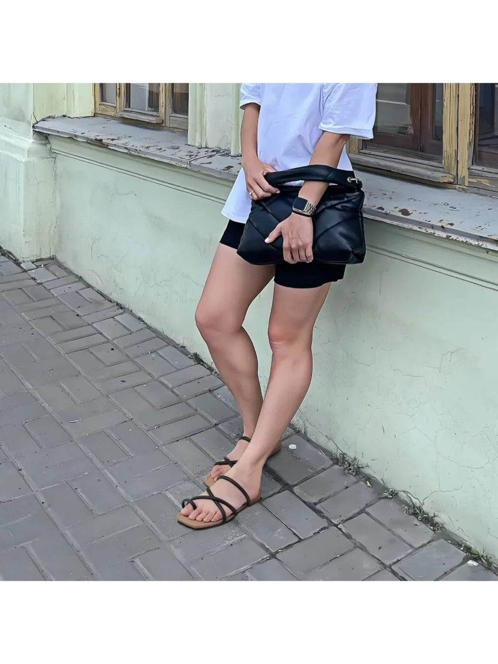 Women's Black Summer Flat Toe Ring Thong Open Toe Cross Strap Fashion Shoes